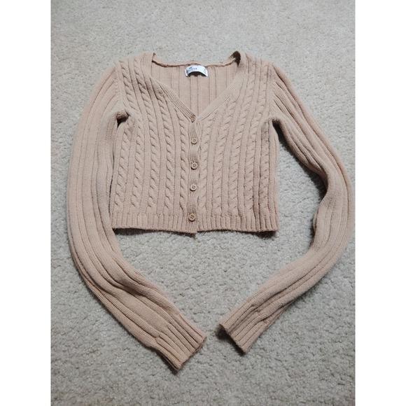 Hollister Women's Cropped Sweater Cardigan Women's Sz XS  Ribbed Knit Tight Fit - Picture 1 of 7